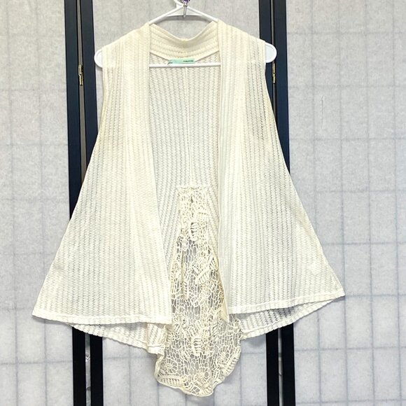 Maurices Sleeveless Stripe Crochet Drape Cardigan Vest Ivory L Boho Layering - Picture 1 of 14